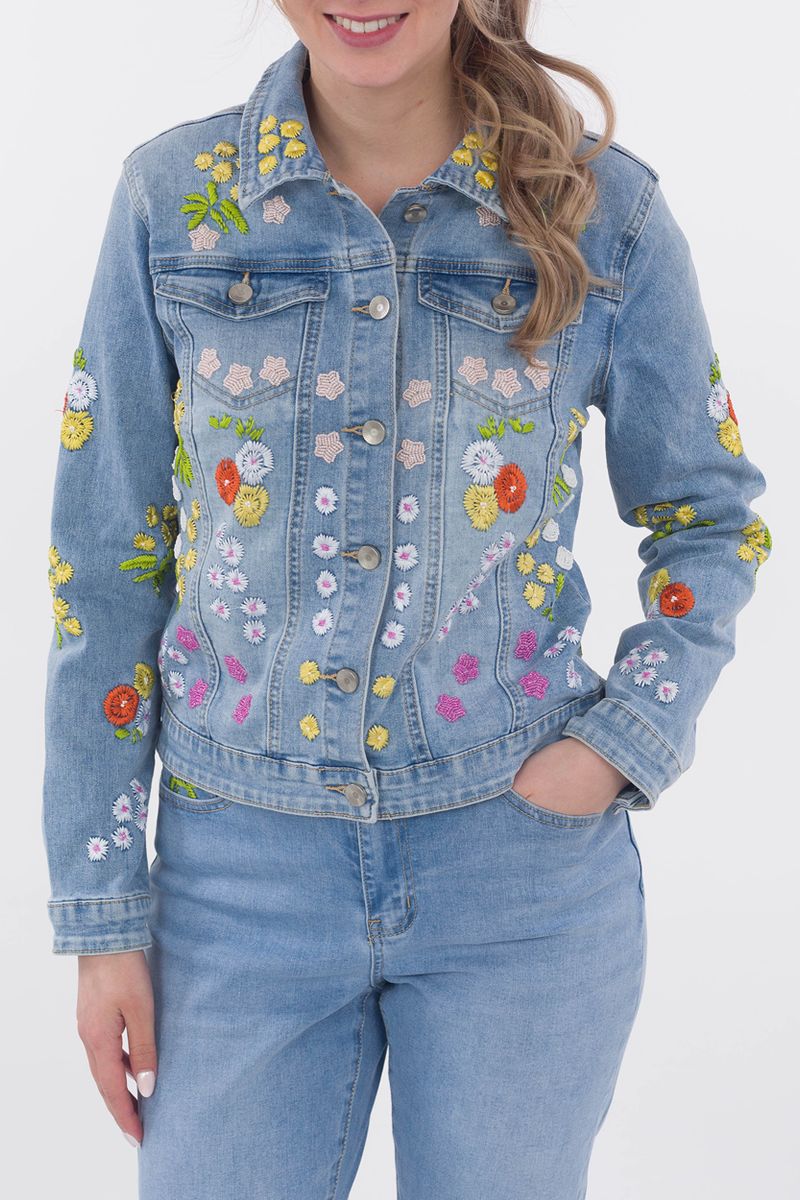 Jeansjacke mit Floralen Stickereien