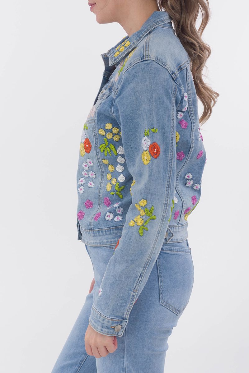 Jeansjacke mit Floralen Stickereien