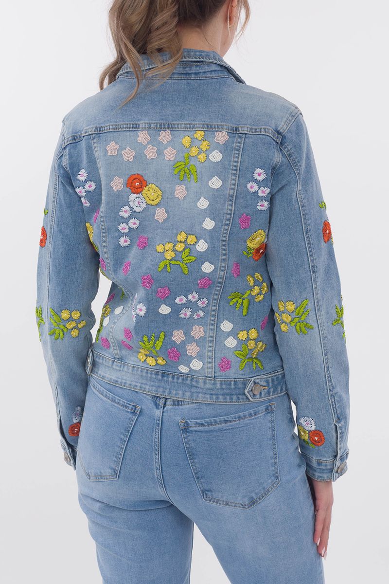 Jeansjacke mit Floralen Stickereien