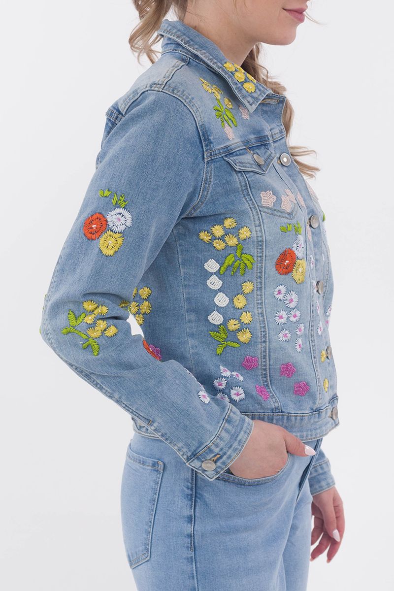 Jeansjacke mit Floralen Stickereien