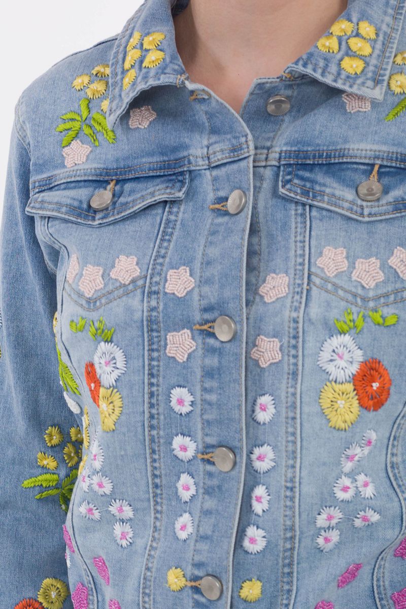 Jeansjacke mit Floralen Stickereien