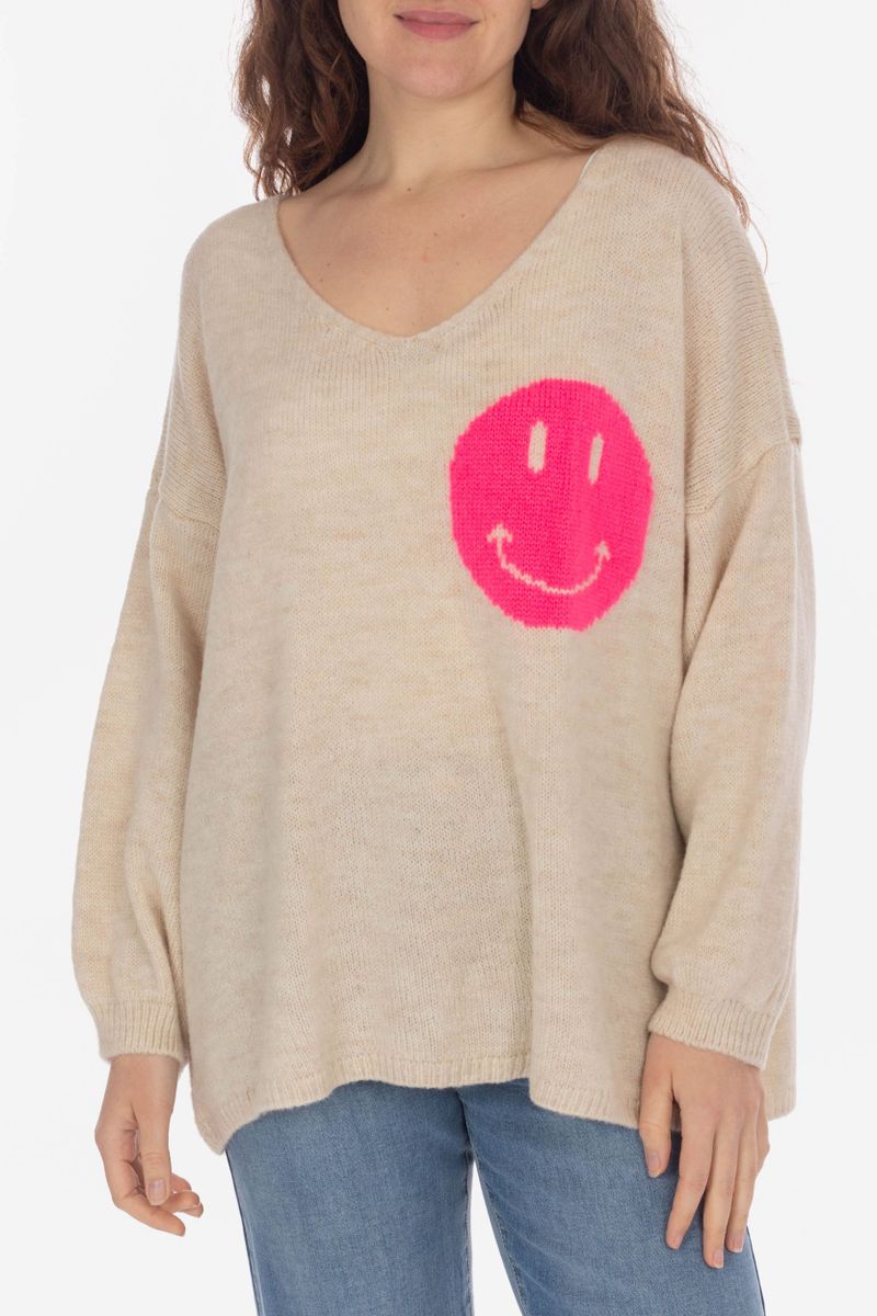 Oversized Strick Pullover Smiley