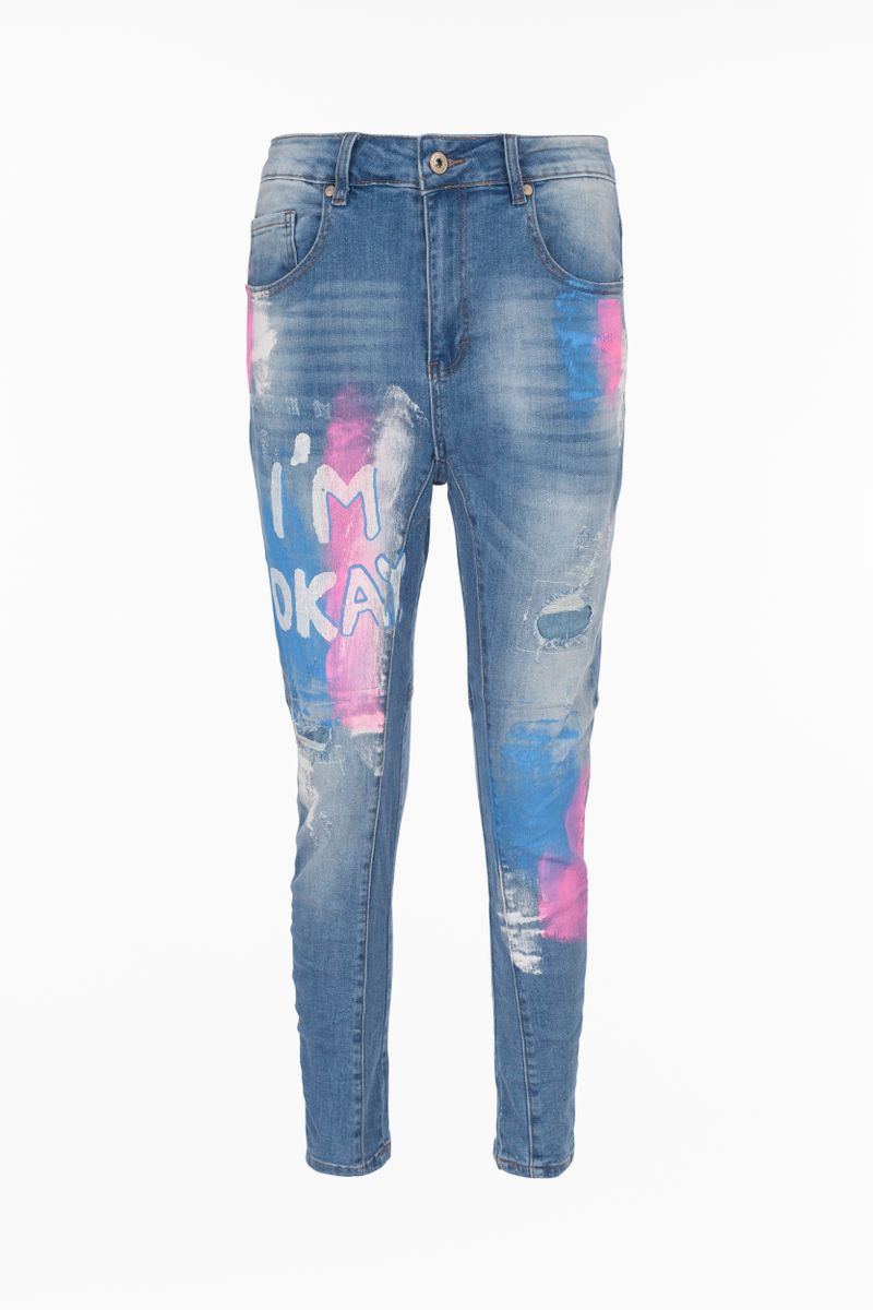 Boyfriend- Jeans mit Graffiti- Print