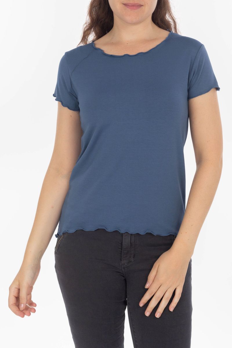 Basic T-Shirt mit Wellensaum