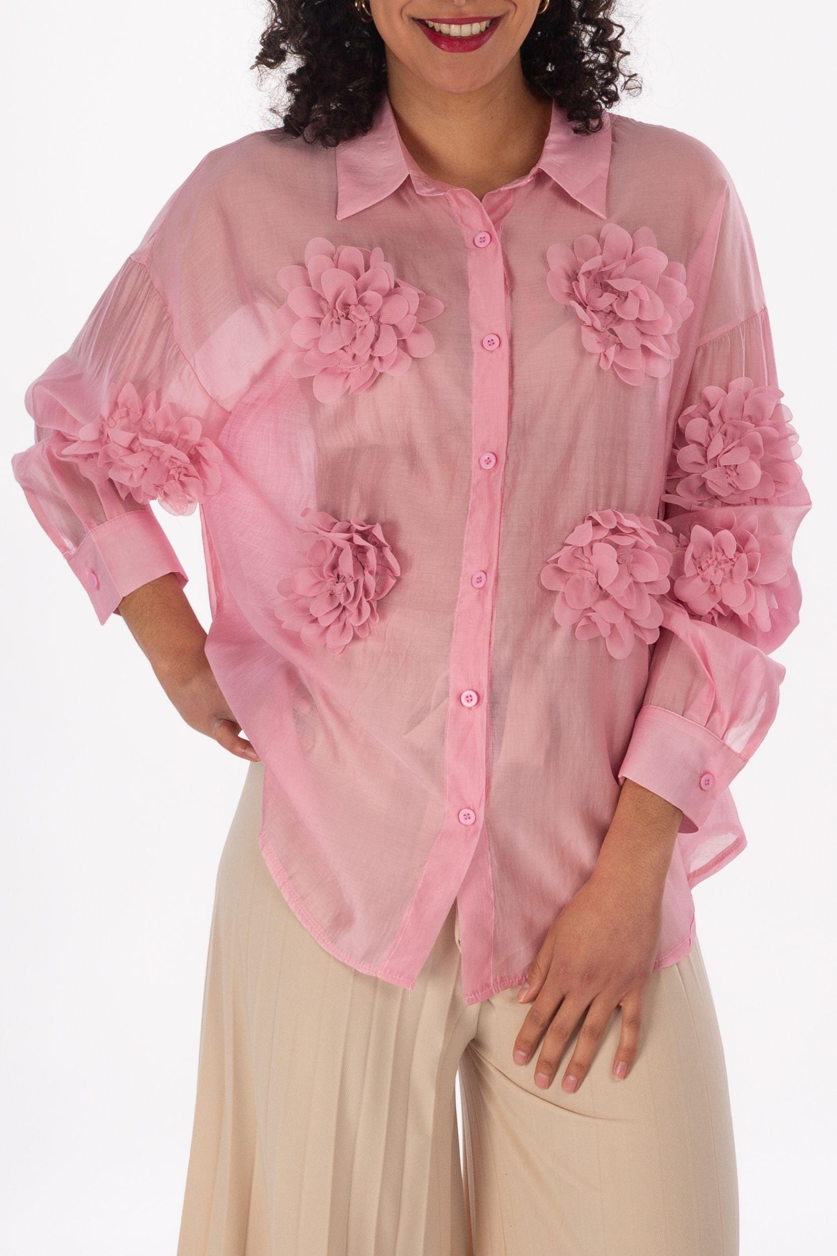Transparente Bluse mit 3D-Blumen - La Strada