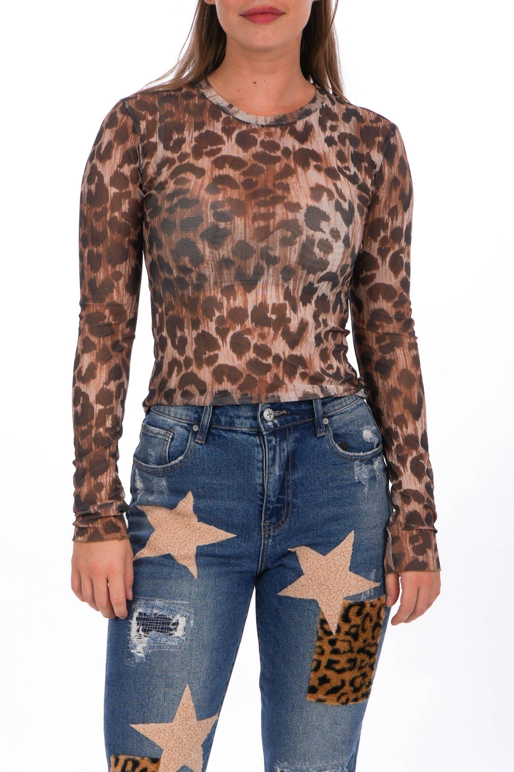 Leopard-Print Mesh-Oberteil - La Strada
