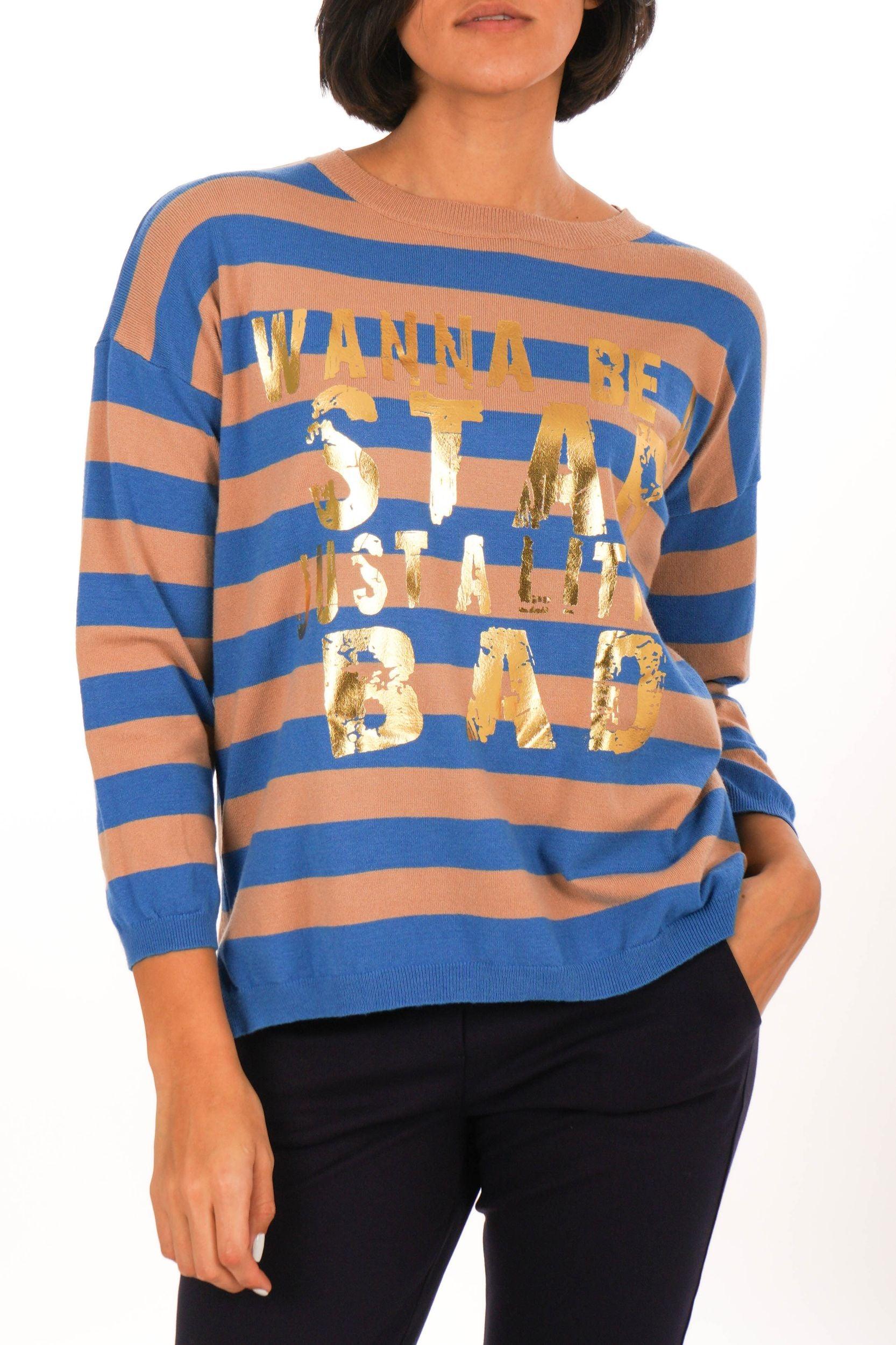 Pullover mit Streifen und Print - La Strada